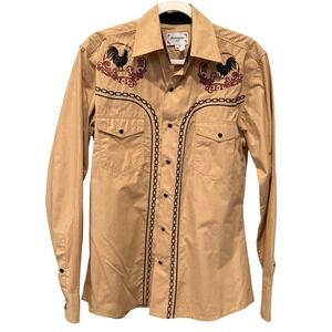 Ace of Diamond Embroidered Western Snap Shirt Rooster Chain Stitch Cowboy M